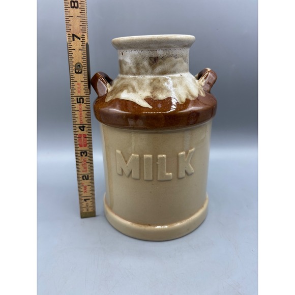 Ceramic Milk Jug With Brown & Cream Glaze Decor Farmhouse Rustic - Picture 6 of 6
